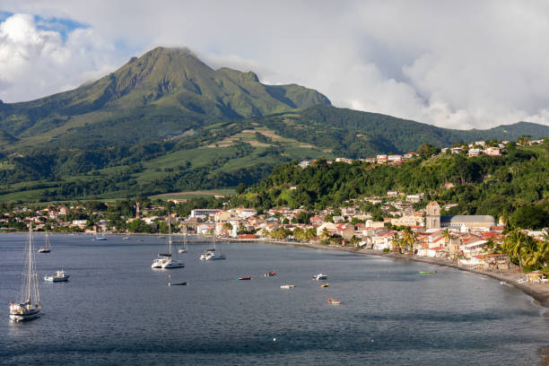 Saint-Pierre, Martinique, FWI - View to the city and the Mount Pelee stock photo