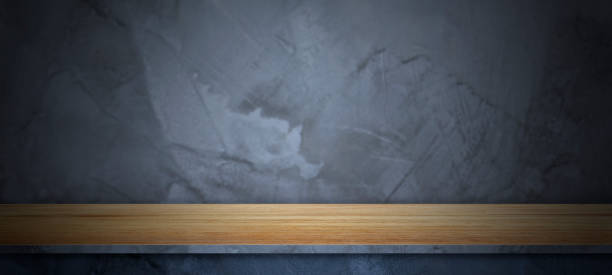 istock Empty top wooden shelves with grunge cement  wall texture background ,loft style.Counter for display or montage of product. 1199905764