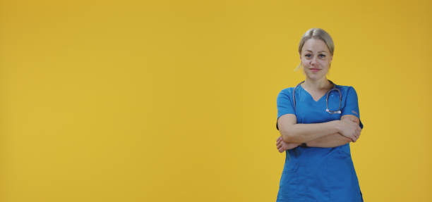 istock Female doctor pointing with right hand 1199905995