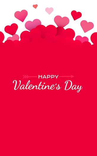 Valentines Day background with red hearts. Cute love banner or greeting card. Place for text. Happy valentines day. Vector illustration.