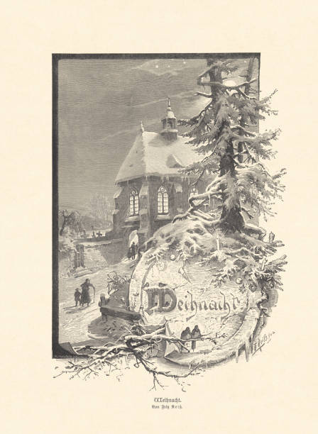 istock Christmas in a snowy winter landscape, wood engraving, published 1899 1199913300