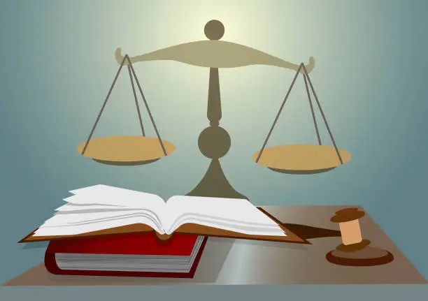 Vector illustration of Justice, law, business legislation.
