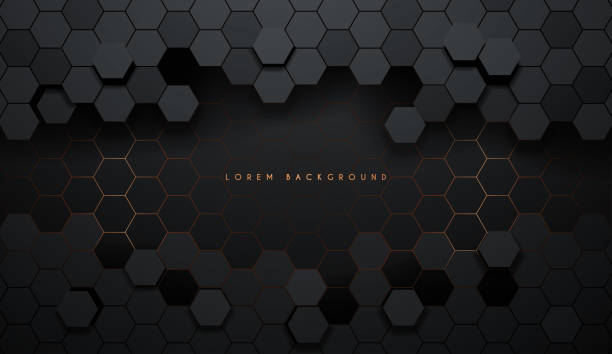 Hexagonal abstract metal background with light Hexagonal abstract metal background with light in vector black textured background stock illustrations