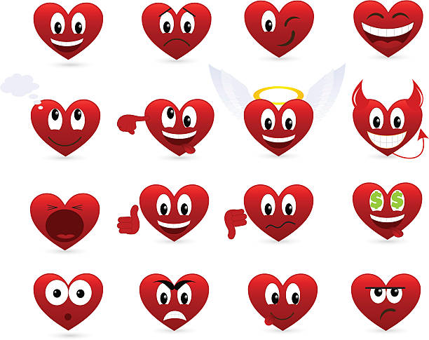 Set of smilies Set of smilies of heart shape with many emotions. Vector illustration. keeping cool stock illustrations