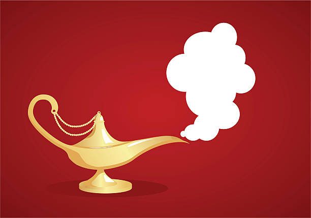 ilustraciones, imágenes clip art, dibujos animados e iconos de stock de lampara de aladino - magic lamp genie lamp smoke
