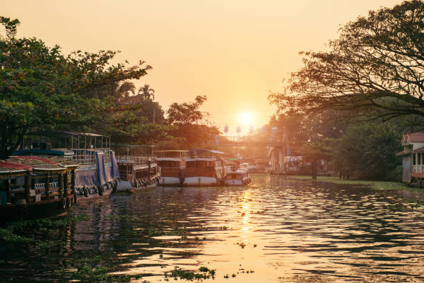 istock Alleppey backwaters with local boat on sunrise 1199921627