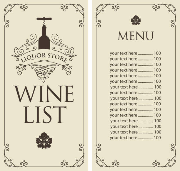 menu listy win do sklepu monopolowego z butelką i korkociągiem - wine bottle liquor store wine variation stock illustrations