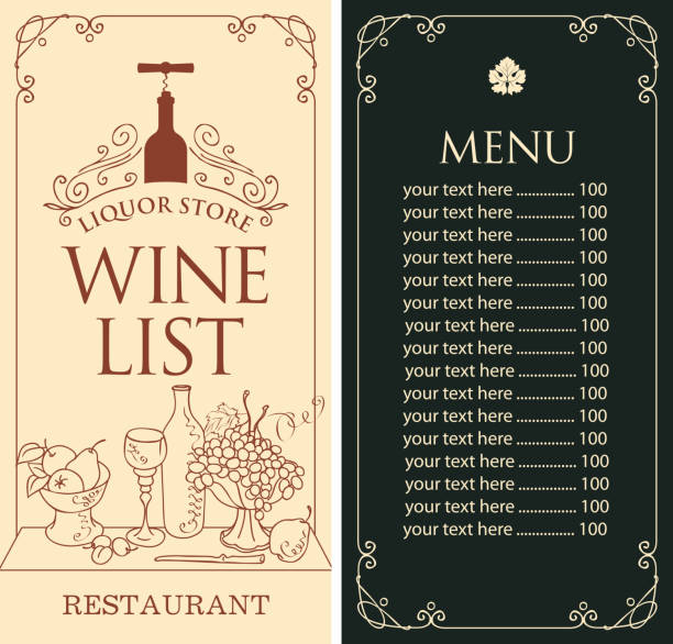 menu listy win do sklepu monopolowego z butelką i korkociągiem - wine bottle liquor store wine variation stock illustrations