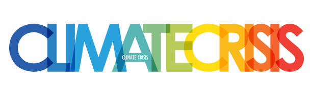CLIMATE CRISIS vector typography banner CLIMATE CHANGE vector typography banner with blue to dark orange color gradient climate justice stock illustrations