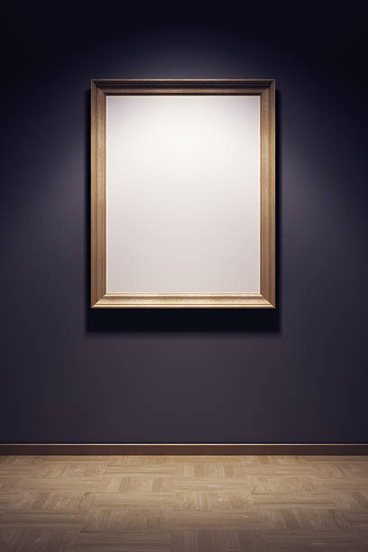 empty frame hanging on gallery wall - museum wall stockfoto's en -beelden