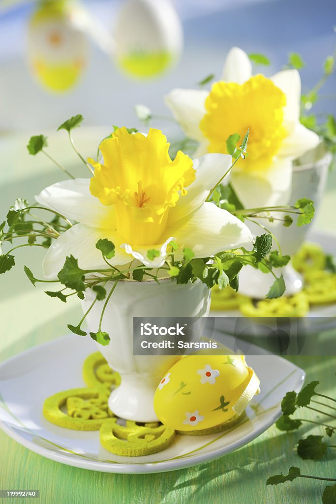 Narciso in eggcups - Foto stock royalty-free di Arredamento