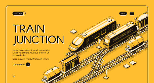szablon strony internetowej izometrii węzła kolejowego - railroad junction stock illustrations