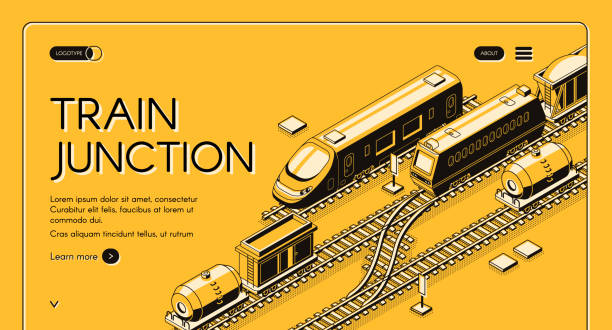 ilustrações, clipart, desenhos animados e ícones de modelo do site de vector isométrico de junção ferroviária - railroad junction