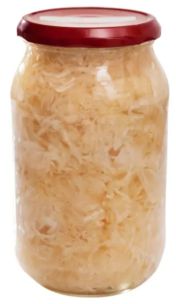 Photo of Glass jar of homemade pickled cabbage