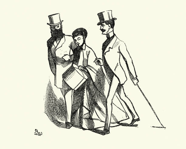 istock Young woman harassed by two men, Victorian London Characters, 1850s 1199929530