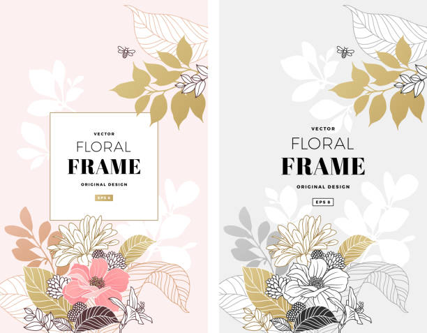 Modern Floral Frame Sophisticated floral design. Frame composition. Modern flowers illustration. bee patterns stock illustrations