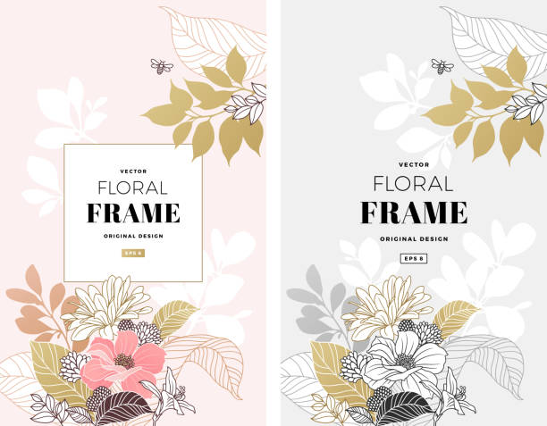 Modern Floral Frame Sophisticated floral design. Frame composition. Modern flowers illustration. spring banner stock illustrations