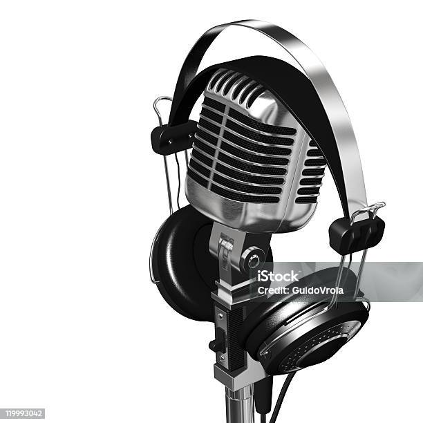 Microfono E Cuffia - Fotografie stock e altre immagini di Attrezzatura - Attrezzatura, Bianco, Cromo - Metallo