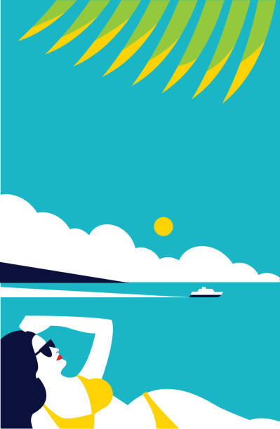Paradise This scene of abstract and very simple stroke invites you to escape to a similar paradise tropical beach and clouds scene stock illustrations