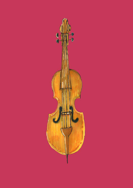 istock Cartoon violin in hand drawn style on pink background. Music concept. 1199930764