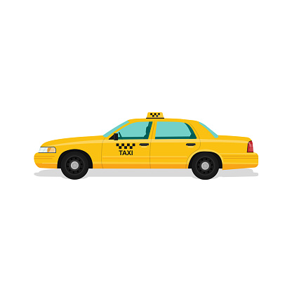 Taxi yellow car cab. Flat vector illustration on white background, in cartoon style.10 eps.