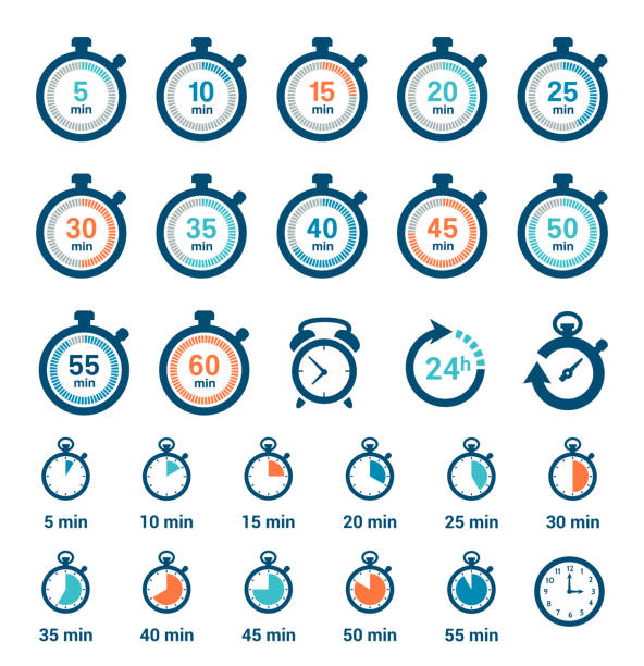 zestaw ikon zegara czasu - clock face illustrations stock illustrations