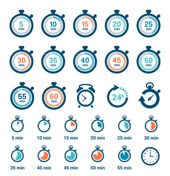 Vector illustration of Time Clock Icons Set