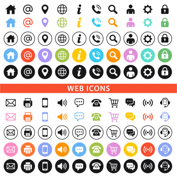 ilustrações, clipart, desenhos animados e ícones de ícones da web e do contato definidos. ilustração do vetor - internet connection application software colors