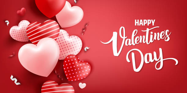 Valentine's day banner with hearts and decoration elements. Valentine's day background concept. Valentine's day banner with hearts and decoration elements. Illustration stock Valentines Day Images stock pictures, royalty-free photos & images