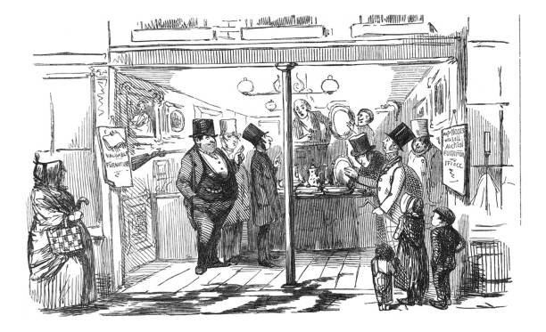 istock British satire comic cartoon caricatures illustrations - Men buying household goods at an auction 1199942719