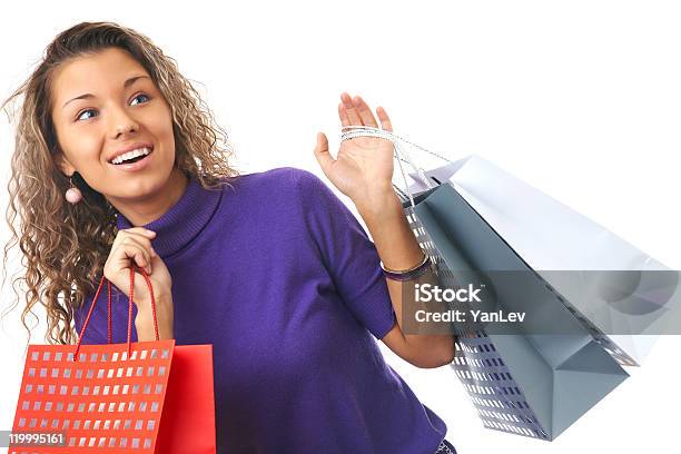 Curly Young Woman Shopping Stock Photo - Download Image Now - Activity, Adult, Adults Only