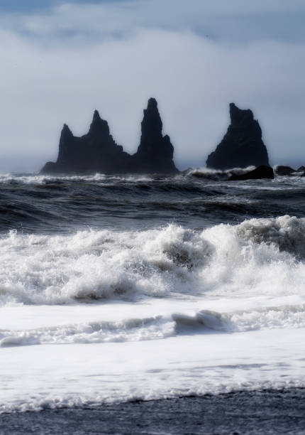 pinacles volcaniques sur la plage noire de vik, islande - 2532 photos et images de collection