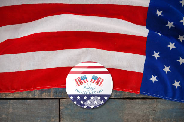 istock Composite image of happy presidents day vector typography and two american flags 1199957221