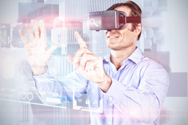 istock Composite image of businessman wearing vr glasses 1199957978