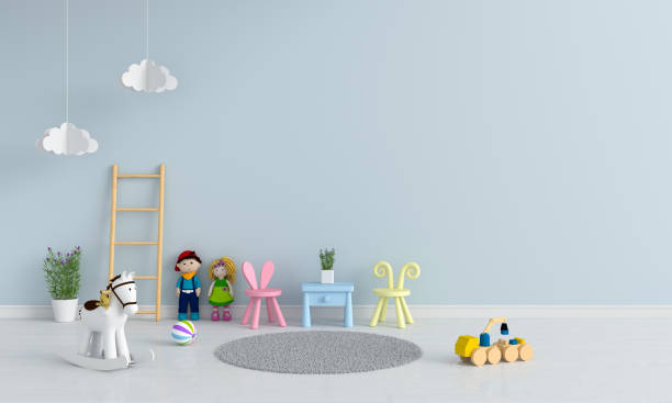 istock Table and chair in child room interior for mockup 1199958501
