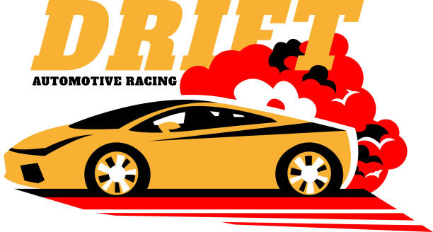 Drift Car Symbol Car club symbol. Drifting, speed racing. Editable vector illustration in a graphic style. Automotive isolated image in red, yellow, black colors useful for sign, pictogram, brand identity design car burnout stock illustrations