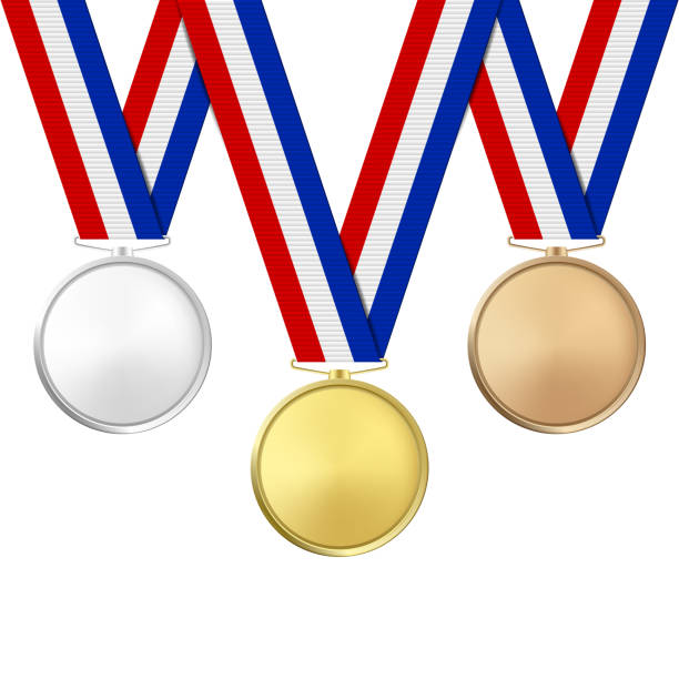 istock Vector 3d Realistic Gold, Silver and Bronze Award Medals Icon Set with Color Ribbons Closeup Isolated on White Background. The First, Second, Third Place, Prizes. Sport Tournament, Victory Concept 1199961980