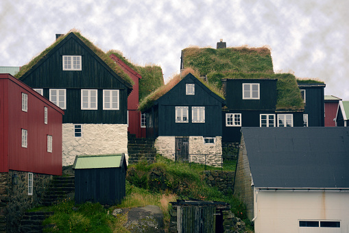 Houses with green grassy roofs