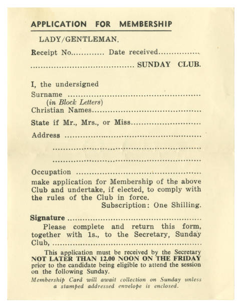 istock Membership application form for a Sunday Club c1950s 1199963401