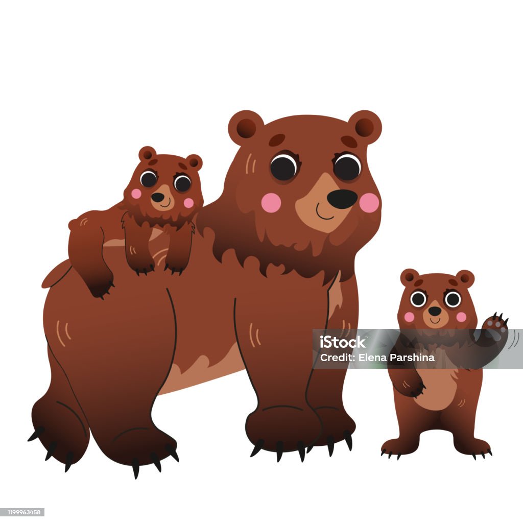 Cute Cartoon Bear Family Vector Image Bear Mom With Her Cubs Forest Animals  For Kids Isolated On White Background Stock Illustration - Download Image  Now - iStock