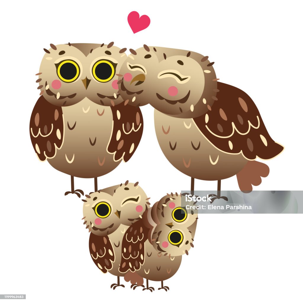 Cute Cartoon Owl Family Vector Image Male And Female Owls With Their Owlets  Forest Animals For Kids Isolated On White Background Stock Illustration -  Download Image Now - iStock