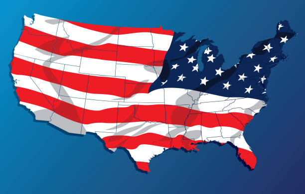 istock United States flag in the shape of map. 119996432