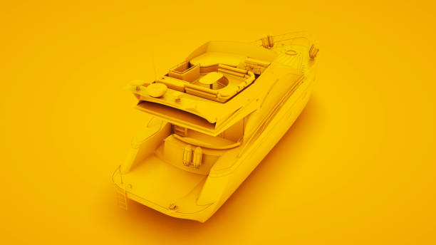 istock Boat on yellow background. Minimal idea concept, 3d illustration 1199964951