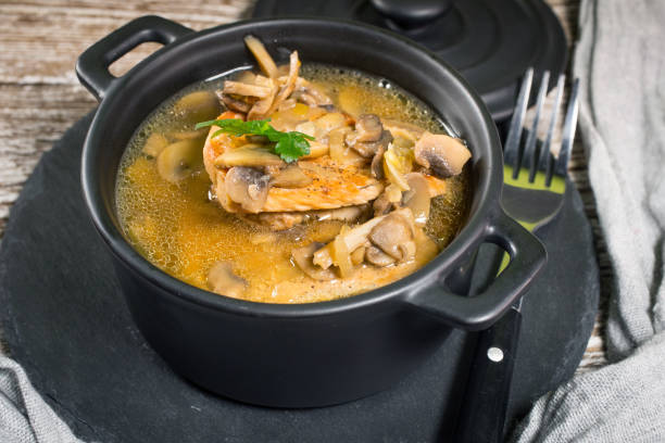 istock Stewed pork loin with mushrooms. 1199967784