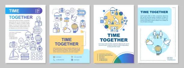 Vector illustration of Time together brochure template layout. Kids games. Walk in park. Flyer, booklet, leaflet print design with linear illustrations. Vector page layouts for magazines, annual reports, advertising posters