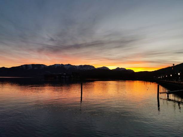 istock Sunset at a lake in the Alps 1199974479