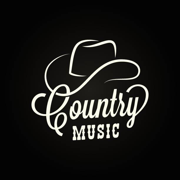 illustrations, cliparts, dessins animés et icônes de signe de musique de pays. chapeau de cowboy avec le lettrage de musique de pays sur le fond noir - country music