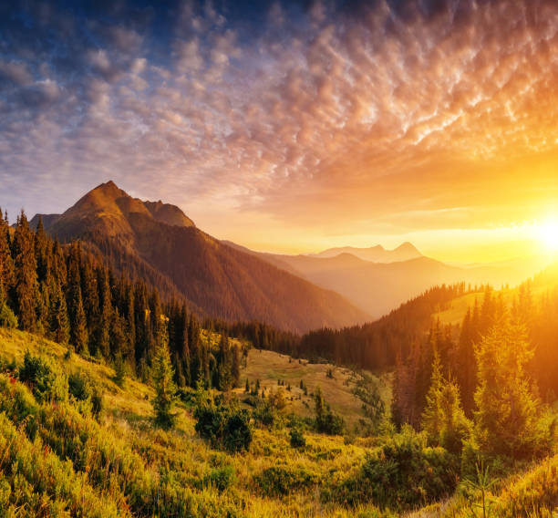 istock Picturesque view of the mountains that glow under sunlight. 1199975587