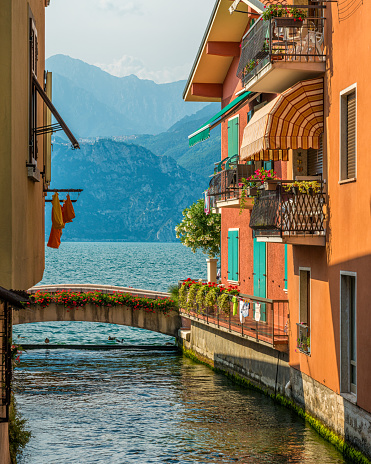 Idyllic view at Cassone di Malcesine, beautiful village on Lake Garda. Veneto, Province of Verona, Italy.