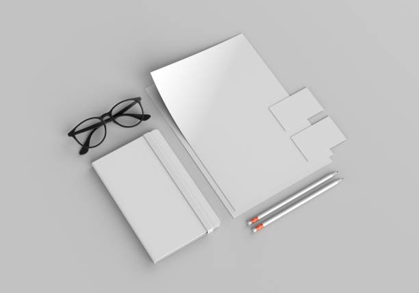 istock Base white stationery mockup template for branding identity on gray background for graphic designers presentations and portfolios. 3D rendering. 1199980140